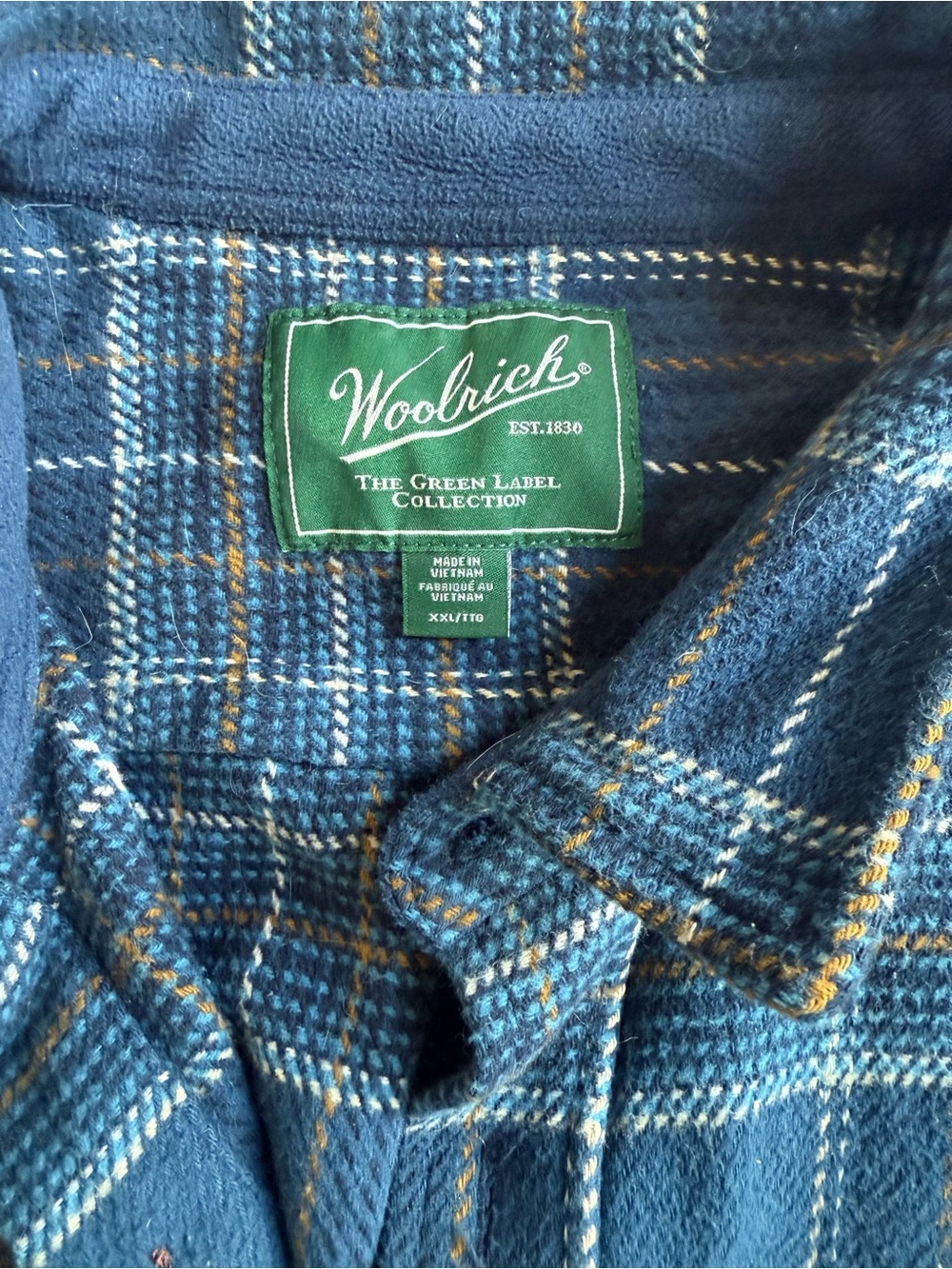 Vintage Woolrich Blue Plaid Flannel Shirt with Gold Threading